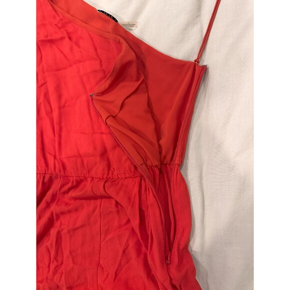 Alice + Olivia Womens Sz 6 Red Draped Elastic Waist Flare One Shoulder Romper - Picture 2 of 7